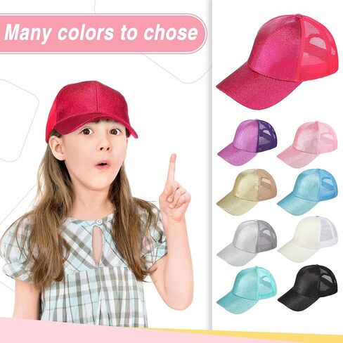 Xtinmee 9 Pcs Summer Sequin Girls Baseball Hat Shiny Ponytail Baseball Hat Adjustable Glitter Baseball Cap for Kids Golf Outdoor in Saudi Arabia