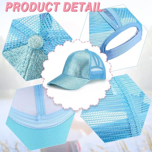 Xtinmee 9 Pcs Summer Sequin Girls Baseball Hat Shiny Ponytail Baseball Hat Adjustable Glitter Baseball Cap for Kids Golf Outdoor in Saudi Arabia