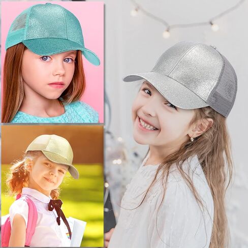 Xtinmee 9 Pcs Summer Sequin Girls Baseball Hat Shiny Ponytail Baseball Hat Adjustable Glitter Baseball Cap for Kids Golf Outdoor in Saudi Arabia