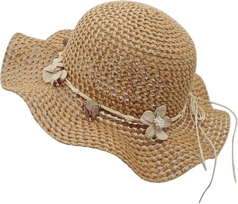 Bienvenu Girls Straw Hat Sun Hat Summer Beach Hat with Flowers in Kuwait