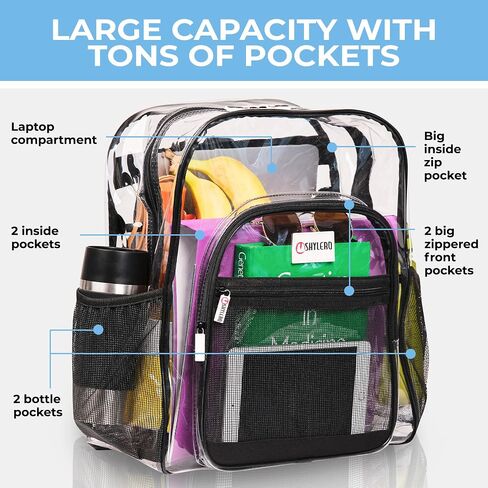 SHYLERO Clear Backpack Heavy Duty has TSA Lock, 2-WAY Zipper. PVC Transparent Backpack Is Extra Large - H18''xW14''xD8 - Beige in Kuwait