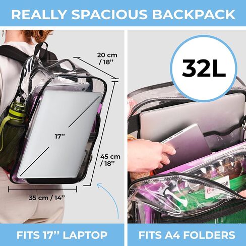 SHYLERO Clear Backpack Heavy Duty has TSA Lock, 2-WAY Zipper. PVC Transparent Backpack Is Extra Large - H18''xW14''xD8 - Beige in Kuwait