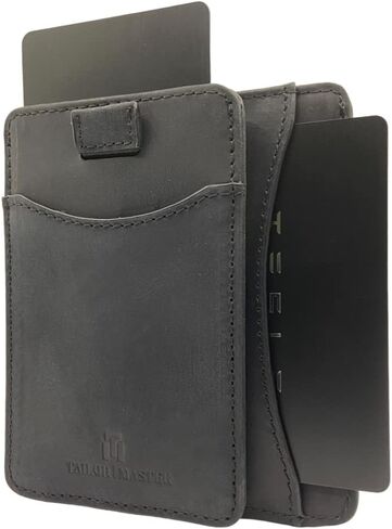 حامل بطاقة مفتاح رئيسي من Tailor لطراز Tesla 3 X Y حافظة بطاقات رفيعة ومحفظة رفيعة وحافظة بطاقة ائتمان بسيطة مع حجب RFID (أسود داكن) in Kuwait