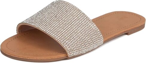 REDTOP Women's Rhinestone Sandals Slide Glitter Bling Casual Sandal Flat Open Toe Sparkle Slides in Saudi Arabia