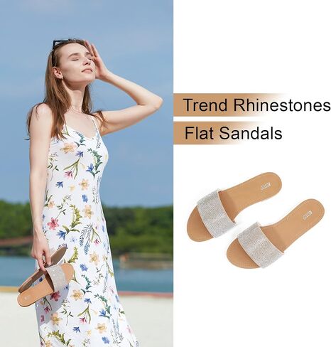 REDTOP Women's Rhinestone Sandals Slide Glitter Bling Casual Sandal Flat Open Toe Sparkle Slides in Saudi Arabia