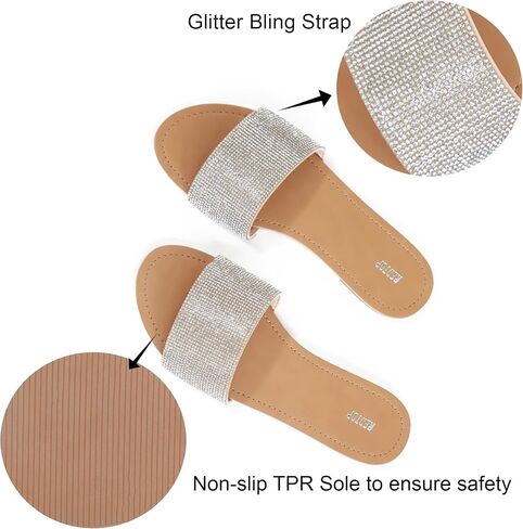 REDTOP Women's Rhinestone Sandals Slide Glitter Bling Casual Sandal Flat Open Toe Sparkle Slides in Saudi Arabia