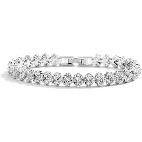 Mariell Platinum Plated Cubic Zirconia Crystal Tennis Bracelet for Bridal, Wedding, Prom & Everyday Wear in Kuwait