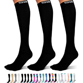 SB SOX 3-Pair Compression Socks for Men & Women (15-20mmHg) – Best Compression Socks for Flying, Medical, Sports, Wide Calf Fit, Skiing, and Daily Wear in Saudi Arabia
