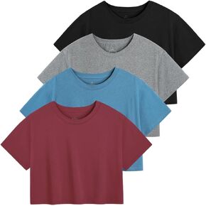 تيشيرتات نسائية قطنية قصيرة من Cozy Pyro 4-Pack بأكمام قصيرة، بلوزة رياضية مقصوصة، برقبة دائرية، كاجوال للتمرين واليوجا