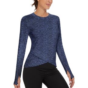 Soneven Women's Long Sleeve Thermal Running Shirts Compression Workout Tops Cross Hem Athletic Yoga Shirts with Thumbholes in Saudi Arabia