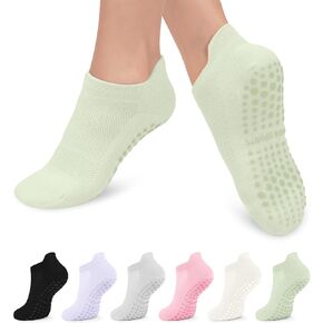 6 Pairs Grip Pilates Socks for Women, Non-slip Yoga Athletic Socks for Barre Ballet Barefoot Workout Hospital