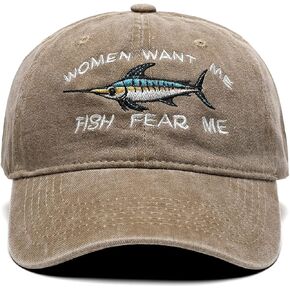 OCIOVAN Baseball Caps for Men Women,Embroidered Women Want Me Fish Fear Me Adjustable Trucker Hat Cotton Unisex Dad Hats