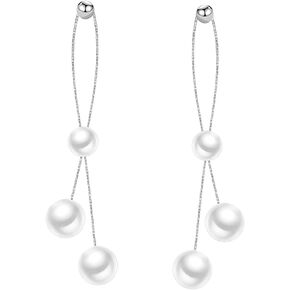 SLUYNZ Sterling Silver Pearls Dangle Earrings for Women Teen Girls Wedding Pearls Dangle Earrings Long Tassel in Saudi Arabia