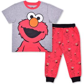 طقم تي شيرت وبنطال رياضي للأولاد من Sesame Street Elmo وCookie Monster للرضع والأطفال الصغار - أحمر/أزرق/رمادي
