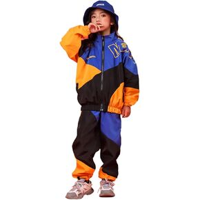 LOLANTA Boys' Girls' Color Block Jacket Track Pants Sets Hip Hop Dance Patchwork Clothes Unisex Streetwear