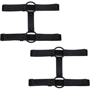 alisikee 2pcs Adjustable Faux Leather Leg Garter Belt, 2 Rows Elastic Punk Thigh Garter for Women, Black