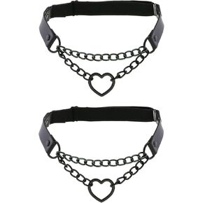 alisikee 2PCs Adjustable Leg Garter with Chains, Elastic Heart Thigh Garters Belt for Women