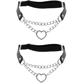 alisikee 2PCs Adjustable Leg Garter with Chains, Elastic Heart Thigh Garters Belt for Women
