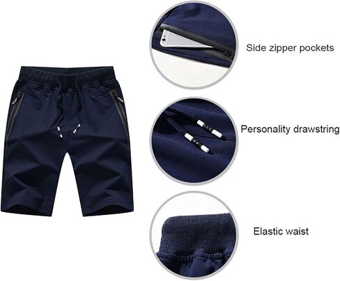 JustSun Mens Shorts Casual Sports with Elastic Waist Zipper Pockets in Kuwait