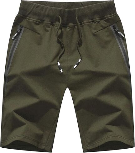 JustSun Mens Shorts Casual Sports with Elastic Waist Zipper Pockets in Kuwait