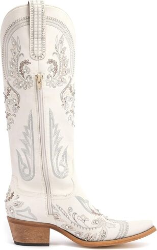vodvob Western Cowboy Boots for Women Rhinestone Knee High Cowgirl Snip Toe | Embroidery,Faux Leather Upper,Side Zipper,Pull-On Tabs,Chunky Heel,Wedding,Formal,Party,Country Concert in Saudi Arabia