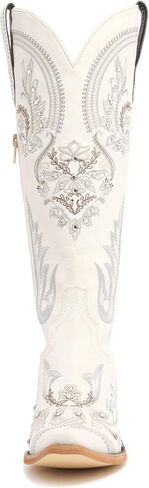 vodvob Western Cowboy Boots for Women Rhinestone Knee High Cowgirl Snip Toe | Embroidery,Faux Leather Upper,Side Zipper,Pull-On Tabs,Chunky Heel,Wedding,Formal,Party,Country Concert in Saudi Arabia