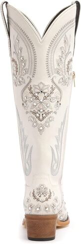 vodvob Western Cowboy Boots for Women Rhinestone Knee High Cowgirl Snip Toe | Embroidery,Faux Leather Upper,Side Zipper,Pull-On Tabs,Chunky Heel,Wedding,Formal,Party,Country Concert in Saudi Arabia