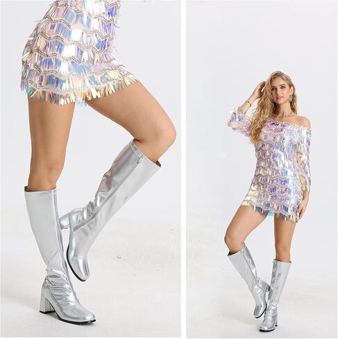 LIURUIJIA Women's Go Go Boots Over The Knee Block Heel Zipper Boot in Kuwait