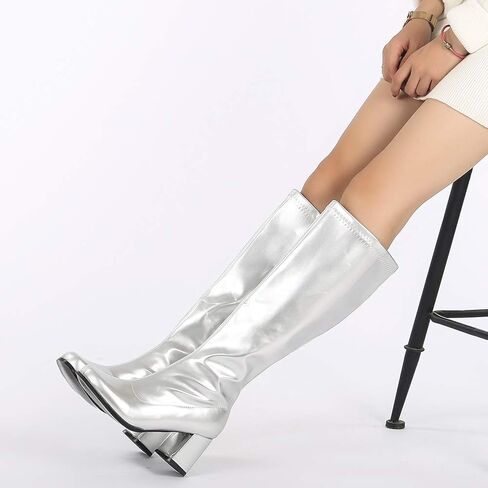 LIURUIJIA Women's Go Go Boots Over The Knee Block Heel Zipper Boot in Kuwait