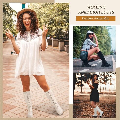 Vepose Women's 953 Knee High Combat Boots Chunky Platform Heel, Lace Up Gothic Punk Work Boots for Dresses and Jeans in Kuwait