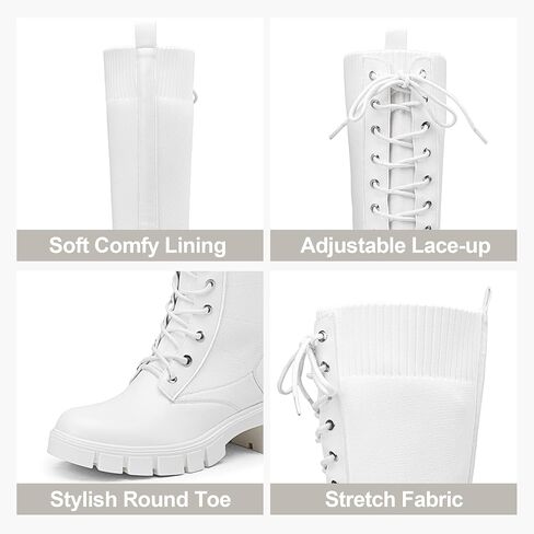 Vepose Women's 953 Knee High Combat Boots Chunky Platform Heel, Lace Up Gothic Punk Work Boots for Dresses and Jeans in Kuwait