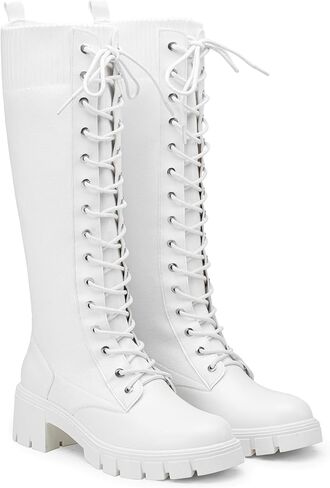 Vepose Women's 953 Knee High Combat Boots Chunky Platform Heel, Lace Up Gothic Punk Work Boots for Dresses and Jeans in Kuwait