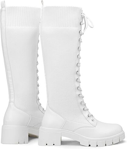 Vepose Women's 953 Knee High Combat Boots Chunky Platform Heel, Lace Up Gothic Punk Work Boots for Dresses and Jeans in Kuwait