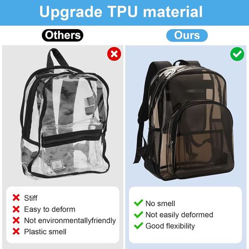 Clear Backpack Heavy Duty For Work XL.TPU Transparent Backpacks for College,Travel,Sporting (Black) - H17.7x''14.1''x6.8' in Saudi Arabia