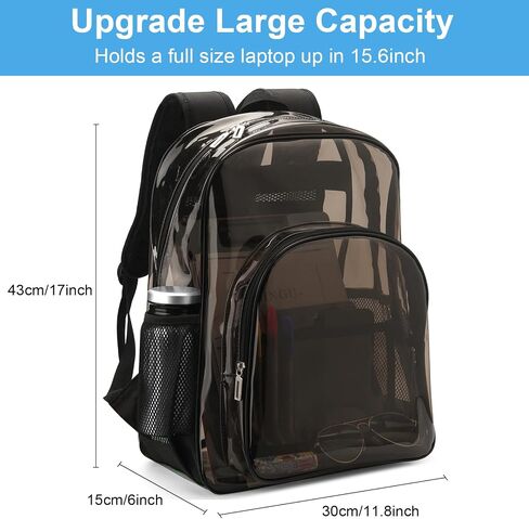 Clear Backpack Heavy Duty For Work XL.TPU Transparent Backpacks for College,Travel,Sporting (Black) - H17.7x''14.1''x6.8' in Saudi Arabia