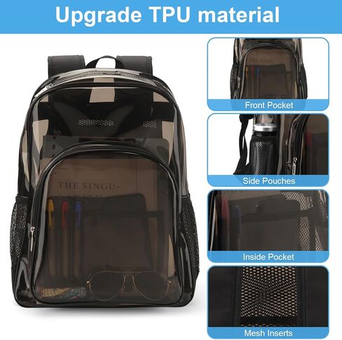 Clear Backpack Heavy Duty For Work XL.TPU Transparent Backpacks for College,Travel,Sporting (Black) - H17.7x''14.1''x6.8' in Saudi Arabia