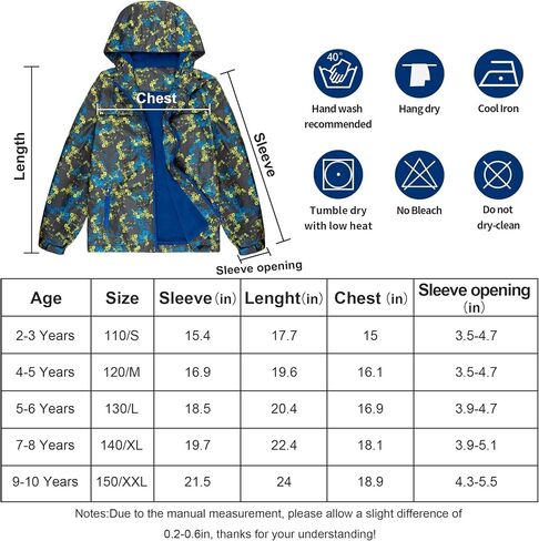 BIG ELEPHANT Kids Rain Jacket Hooded Waterproof Raincoats Lightweight Breathable for Boys Girls in Saudi Arabia