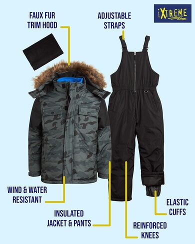 Boys Snowsuit Set - 2 Piece Heavyweight Insulated Ski Jacket and Snow Pants Overall Bibs for Boys (Sizes: 4-18) in Kuwait