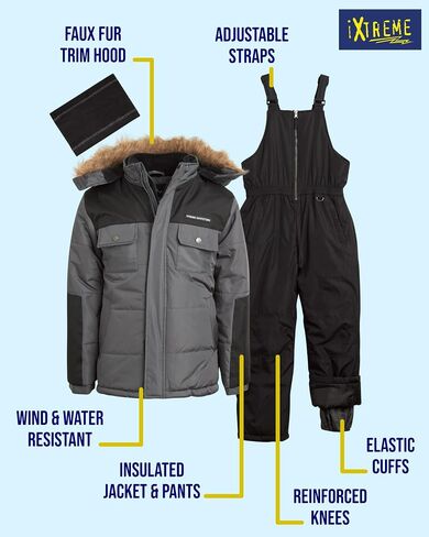 Boys Snowsuit Set - 2 Piece Heavyweight Insulated Ski Jacket and Snow Pants Overall Bibs for Boys (Sizes: 4-18) in Kuwait