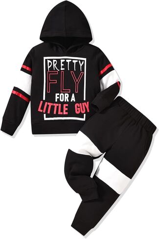 HINTINA Toddler Little Boy Letter Print Hooded Sweatsuit Outfits Long Sleeve Sweatshirt Jogger Fall Winter Clothes Set in Kuwait