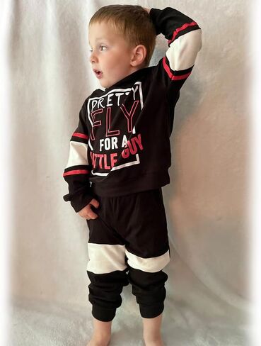 HINTINA Toddler Little Boy Letter Print Hooded Sweatsuit Outfits Long Sleeve Sweatshirt Jogger Fall Winter Clothes Set in Kuwait