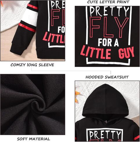 HINTINA Toddler Little Boy Letter Print Hooded Sweatsuit Outfits Long Sleeve Sweatshirt Jogger Fall Winter Clothes Set in Kuwait