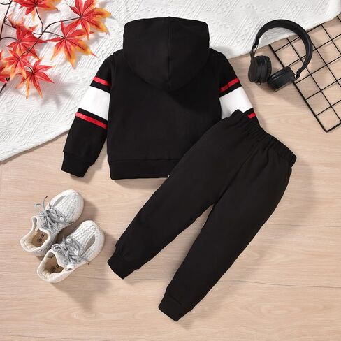 HINTINA Toddler Little Boy Letter Print Hooded Sweatsuit Outfits Long Sleeve Sweatshirt Jogger Fall Winter Clothes Set in Kuwait
