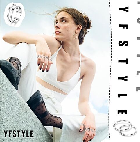 yfstyle 17 قطعة من حلقات المفاصل للنساء مجموعة حلقات من الفولاذ المقاوم للصدأ حلقات أصابع قابلة للتكديس حلقات مفاصل فضية للنساء مجموعات حلقات قابلة للتكديس حلقات مفاصل قابلة للتكديس مجموعة حلقات متوسطة للنساء in Kuwait