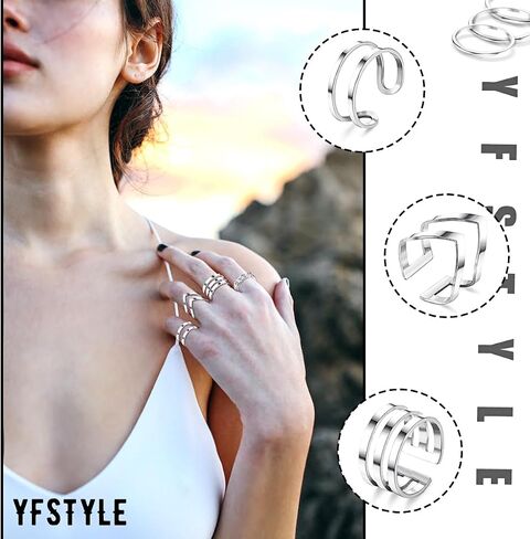 yfstyle 17 قطعة من حلقات المفاصل للنساء مجموعة حلقات من الفولاذ المقاوم للصدأ حلقات أصابع قابلة للتكديس حلقات مفاصل فضية للنساء مجموعات حلقات قابلة للتكديس حلقات مفاصل قابلة للتكديس مجموعة حلقات متوسطة للنساء in Kuwait