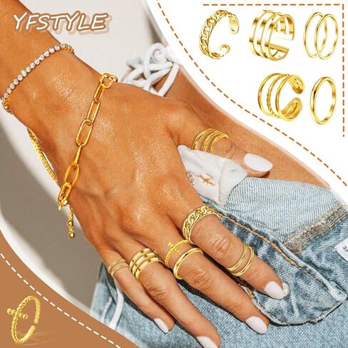 yfstyle 17 قطعة من حلقات المفاصل للنساء مجموعة حلقات من الفولاذ المقاوم للصدأ حلقات أصابع قابلة للتكديس حلقات مفاصل فضية للنساء مجموعات حلقات قابلة للتكديس حلقات مفاصل قابلة للتكديس مجموعة حلقات متوسطة للنساء in Kuwait