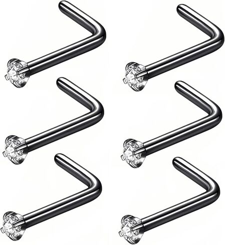 BLESSMYLOVE 316L Surgical Steel 22g/20g/18g Nose Rings Studs L-Shape Nose Nostrial Piercing Body Jewerly L Shaped Nose Studs 1.5mm 2mm 2.5mm 3mm CZ Nose Screw Studs Rings for Women in Saudi Arabia