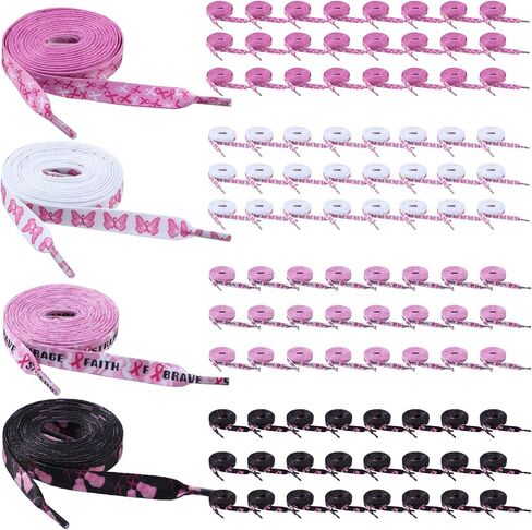 Tigeen 100 Pairs Pink Ribbon Shoelaces Breast Cancer Awareness Shoelaces 47.2 Inch Pink Ribbon Shoe Laces for Fundraising Events Sports Football Runners Athletic, 4 Styles in Saudi Arabia