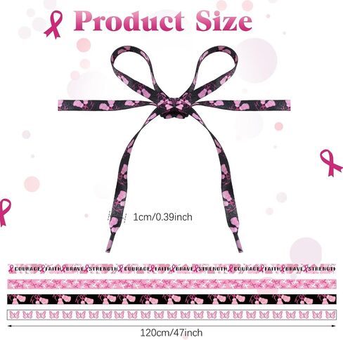 Tigeen 100 Pairs Pink Ribbon Shoelaces Breast Cancer Awareness Shoelaces 47.2 Inch Pink Ribbon Shoe Laces for Fundraising Events Sports Football Runners Athletic, 4 Styles in Saudi Arabia