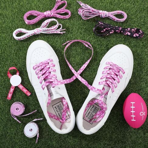 Tigeen 100 Pairs Pink Ribbon Shoelaces Breast Cancer Awareness Shoelaces 47.2 Inch Pink Ribbon Shoe Laces for Fundraising Events Sports Football Runners Athletic, 4 Styles in Saudi Arabia